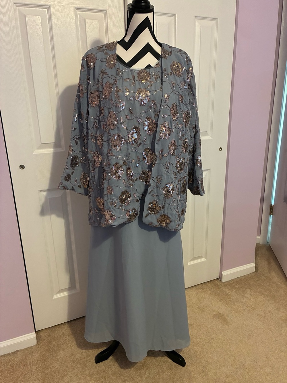 Embellished Dusty Blue A-Line Skirt Set